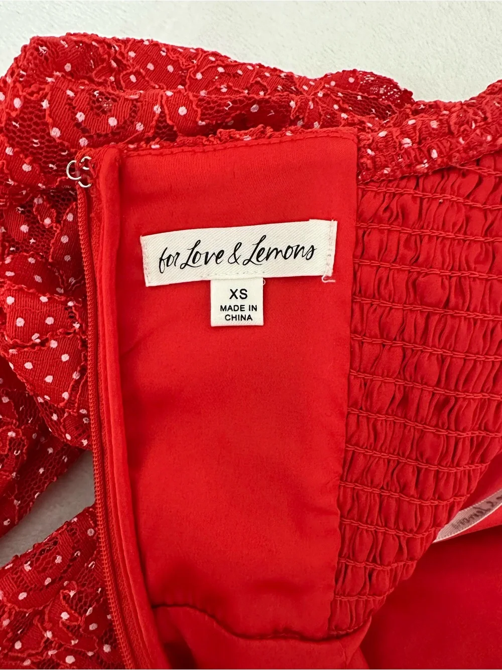 For Love And Lemons Clarisse Red & White Polkadot Mini Dress Off Shoulder XS